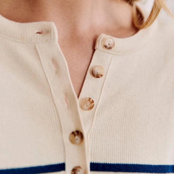 Sezane Alexis 100% Organic Cotton Blue and Cream Striped Jumper - Picture 2 of 5